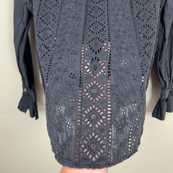 Sundance Blouse Top Womens PXS Black Eyelet Lace‎ Button up Long Flare Sleeve - Picture 9 of 11